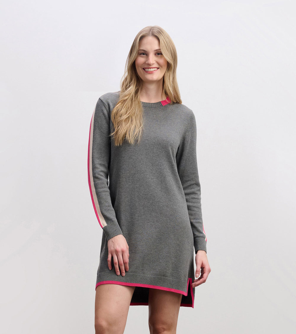 Hatley Contrast Trim Sweater Dress - Charcoal