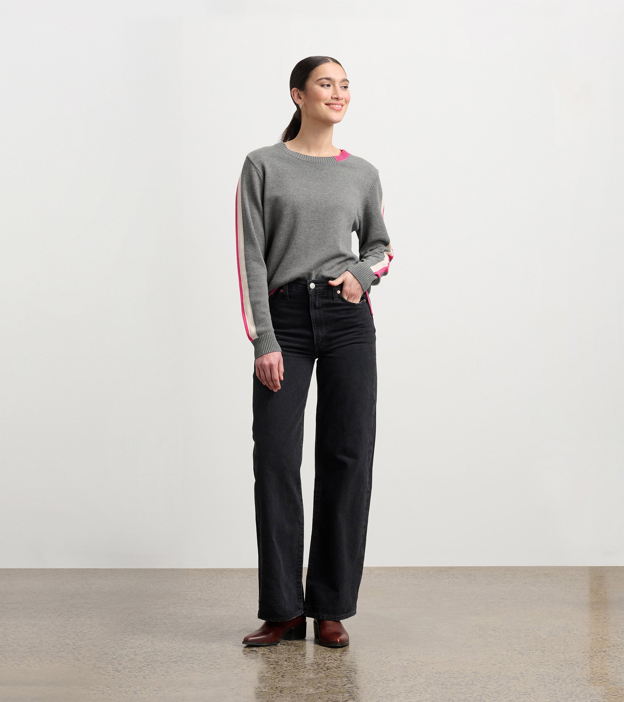 Hatley Contrast Trim Sweater - Charcoal