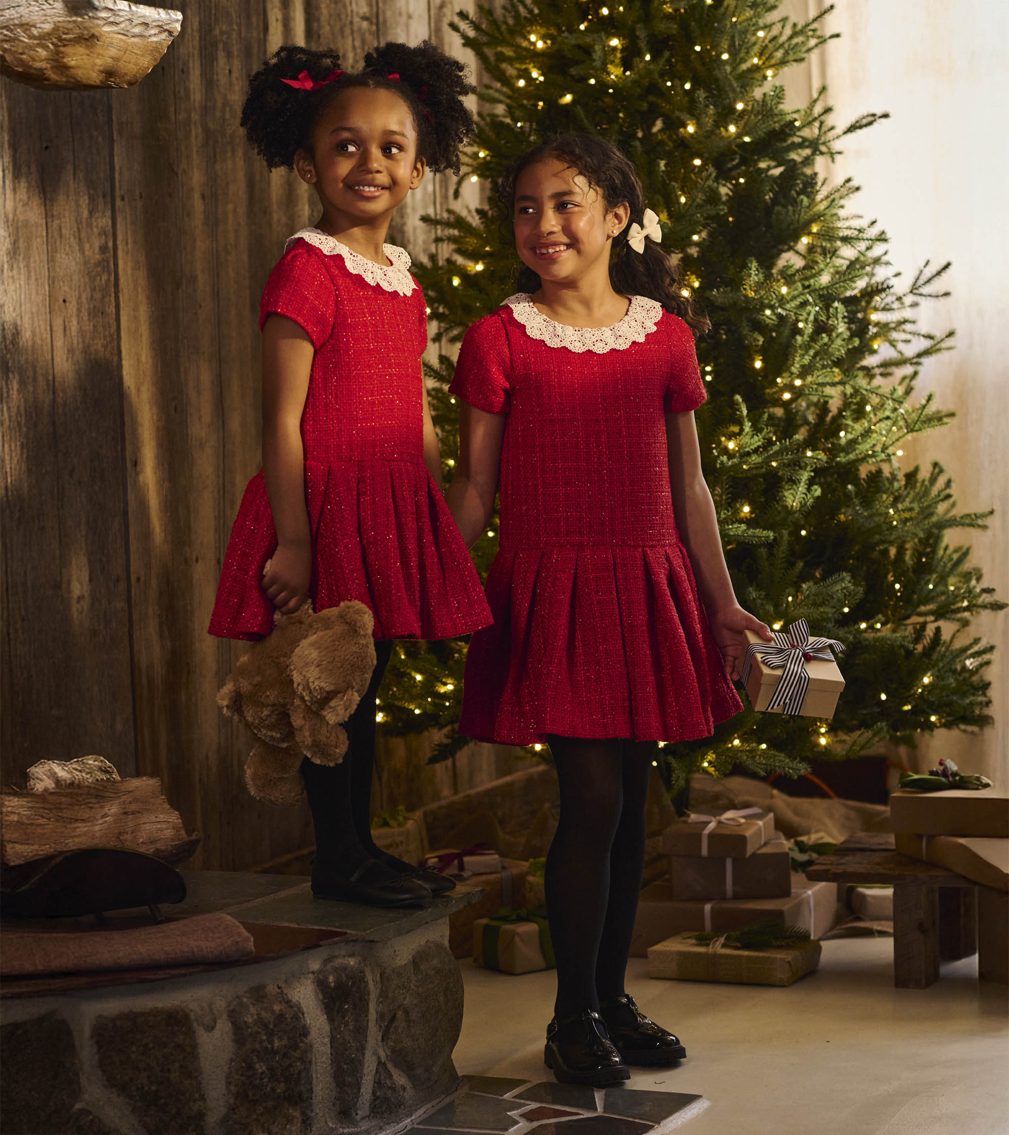 Hatley Girls Sparkle Boucle Pleated Lace Collar Dress