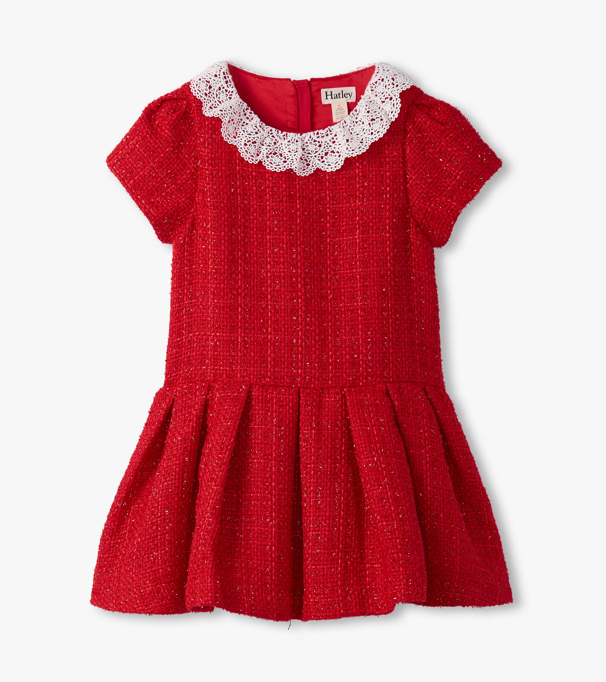 Hatley Girls Sparkle Boucle Pleated Lace Collar Dress