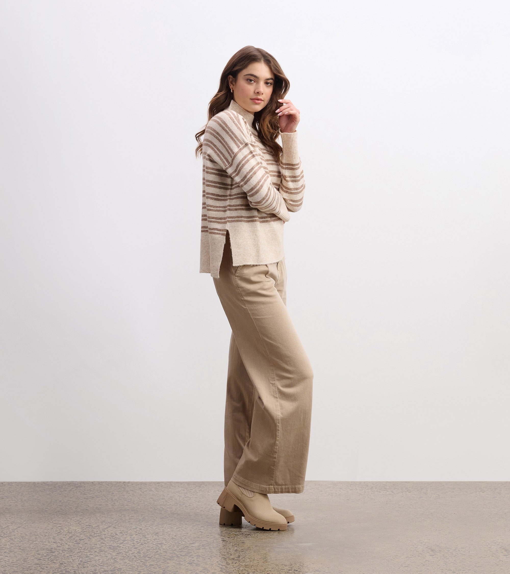 Hatley Mock Neck Sweater - Double Stripe Camel