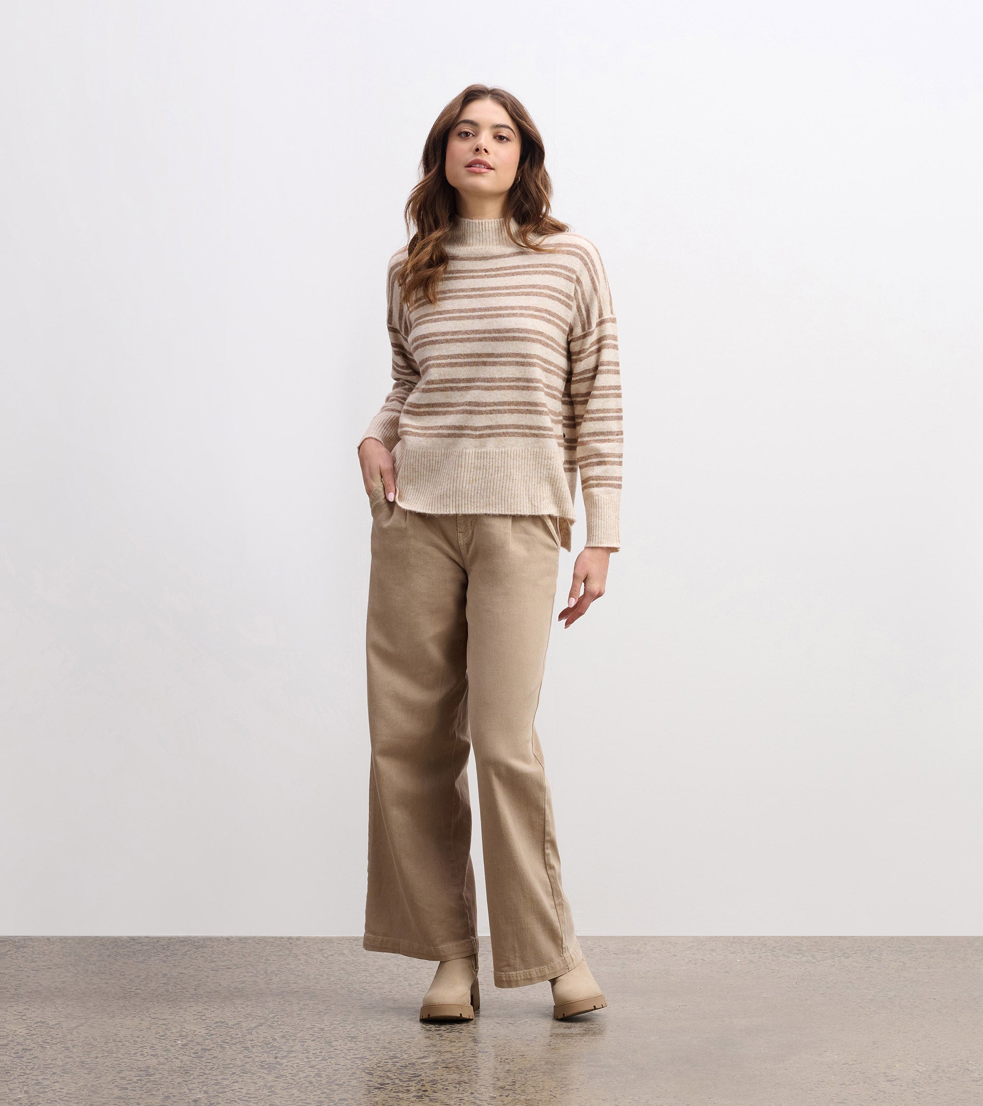 Hatley Mock Neck Sweater - Double Stripe Camel