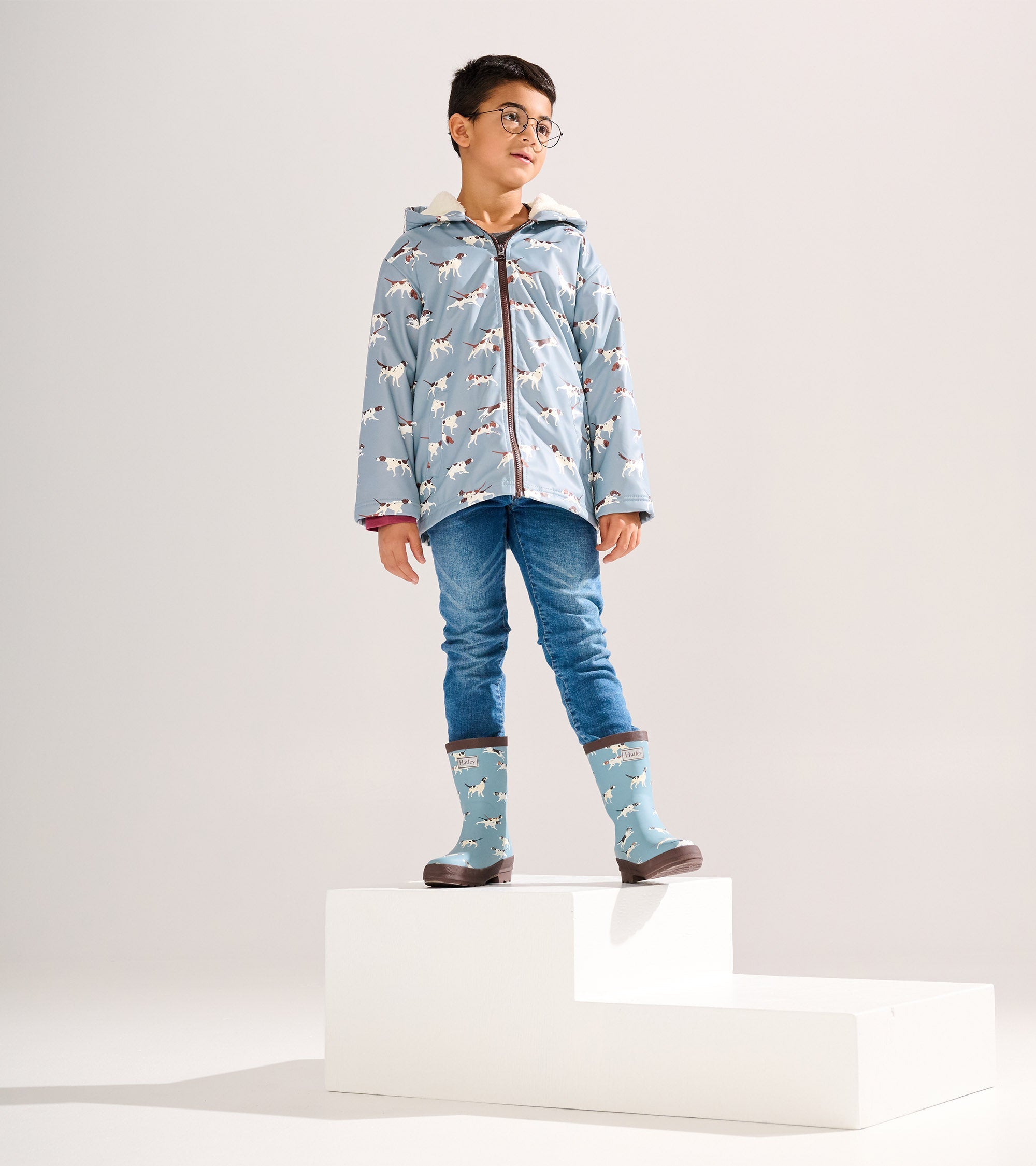 Hatley Boys Hunting Dogs Sherpa Lined Zip-Up Rain Jacket