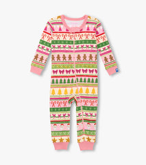 Hatley Baby Girls Pink Fun Fair Isle Cotton Sleeper