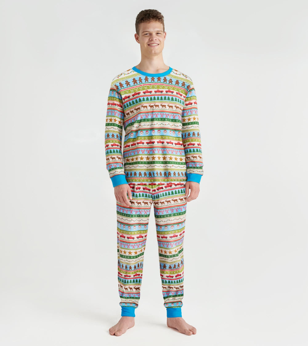 Hatley Men's Blue Fun Fair Isle Cotton Pajama Set