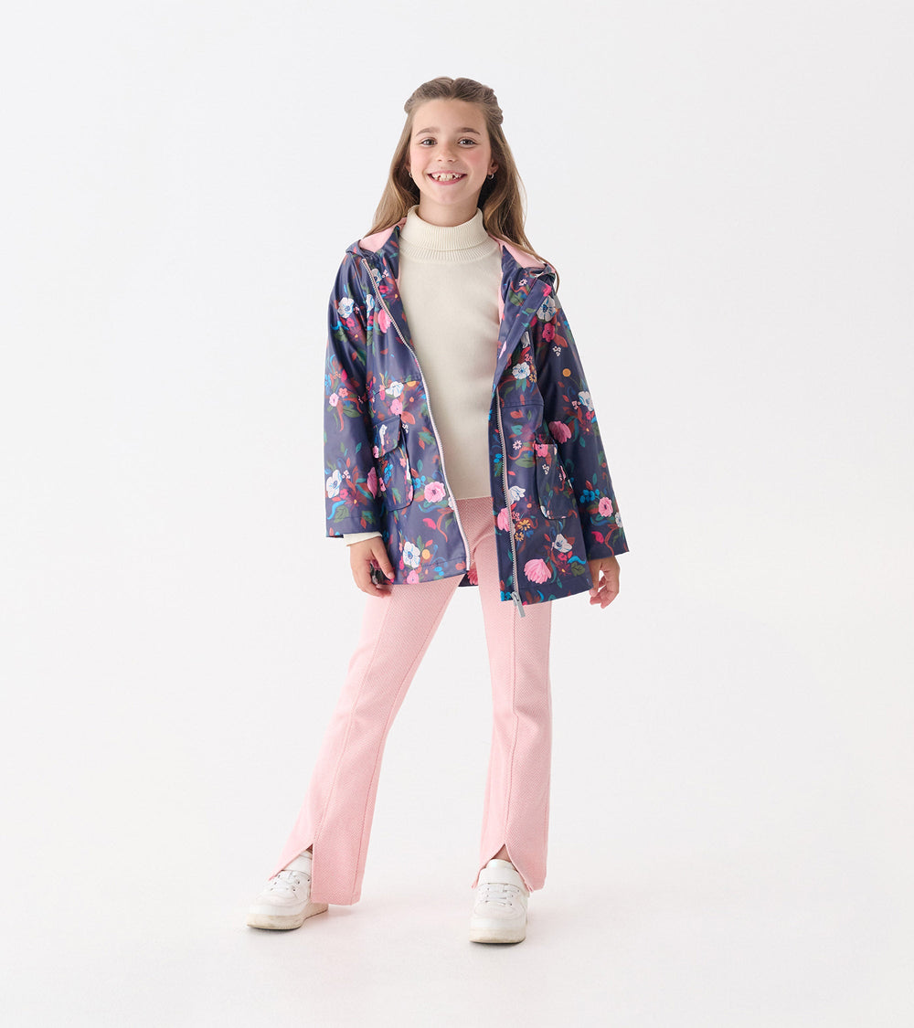 Hatley Girls Fall Floral Zip-Up Rain Jacket