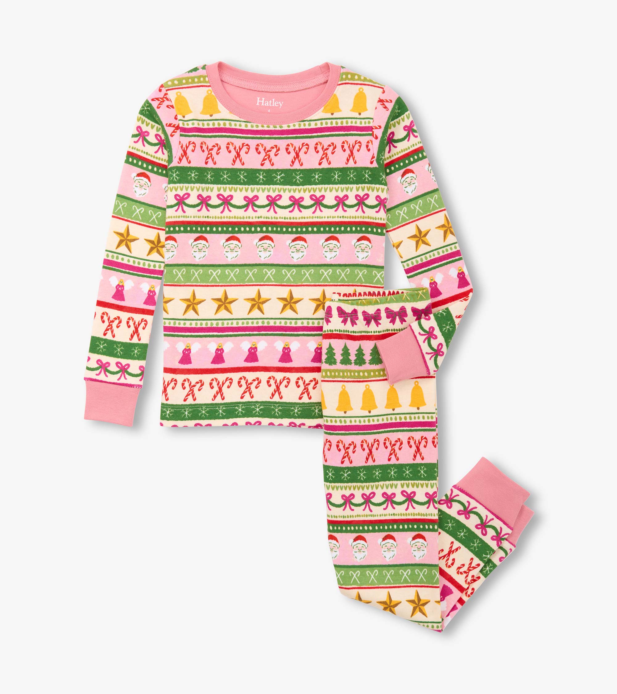 Hatley Girls Pink Fun Fair Isle Cotton Pajama Set