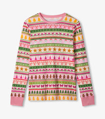 Hatley Women's Pink Fun Fair Isle Cotton Pajama Set
