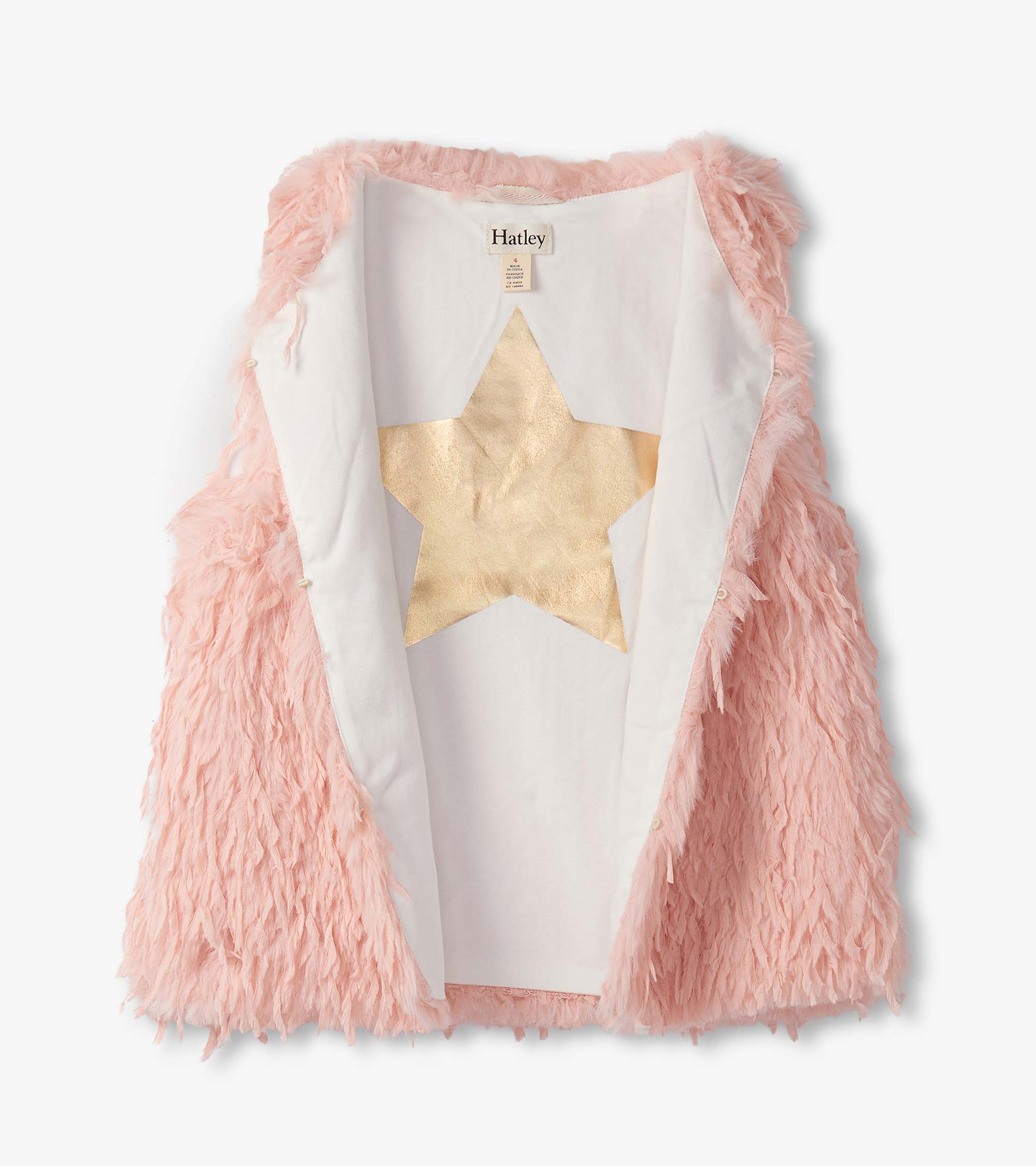 Hatley Girls Pale Pink Feather Faux Fur Vest