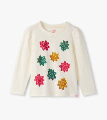 Hatley Girls Festive Bows Puff Sleeve Graphic Tee