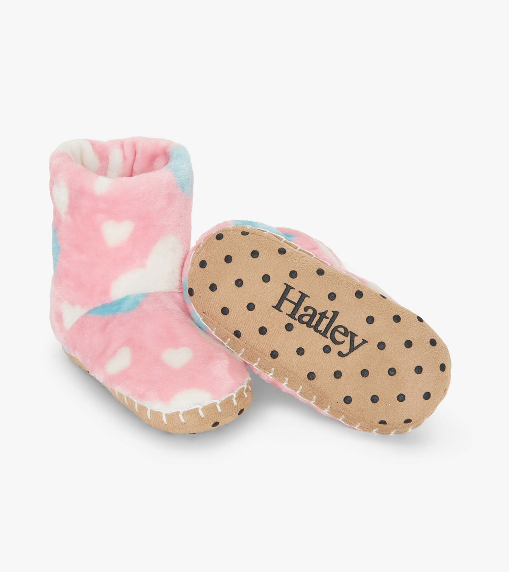 Hatley Girls Big Hearts Fuzzy Fleece Slippers