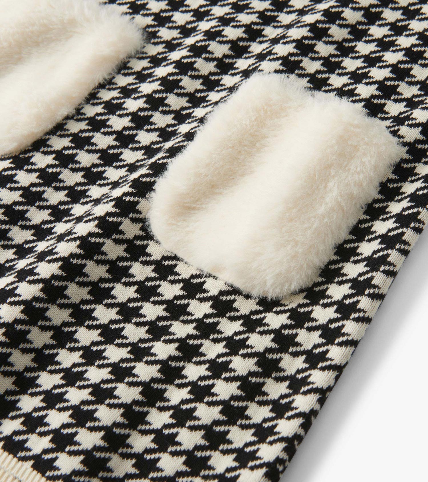 Hatley Girls Houndstooth Sweater Dress with Faux Fur Pockets
