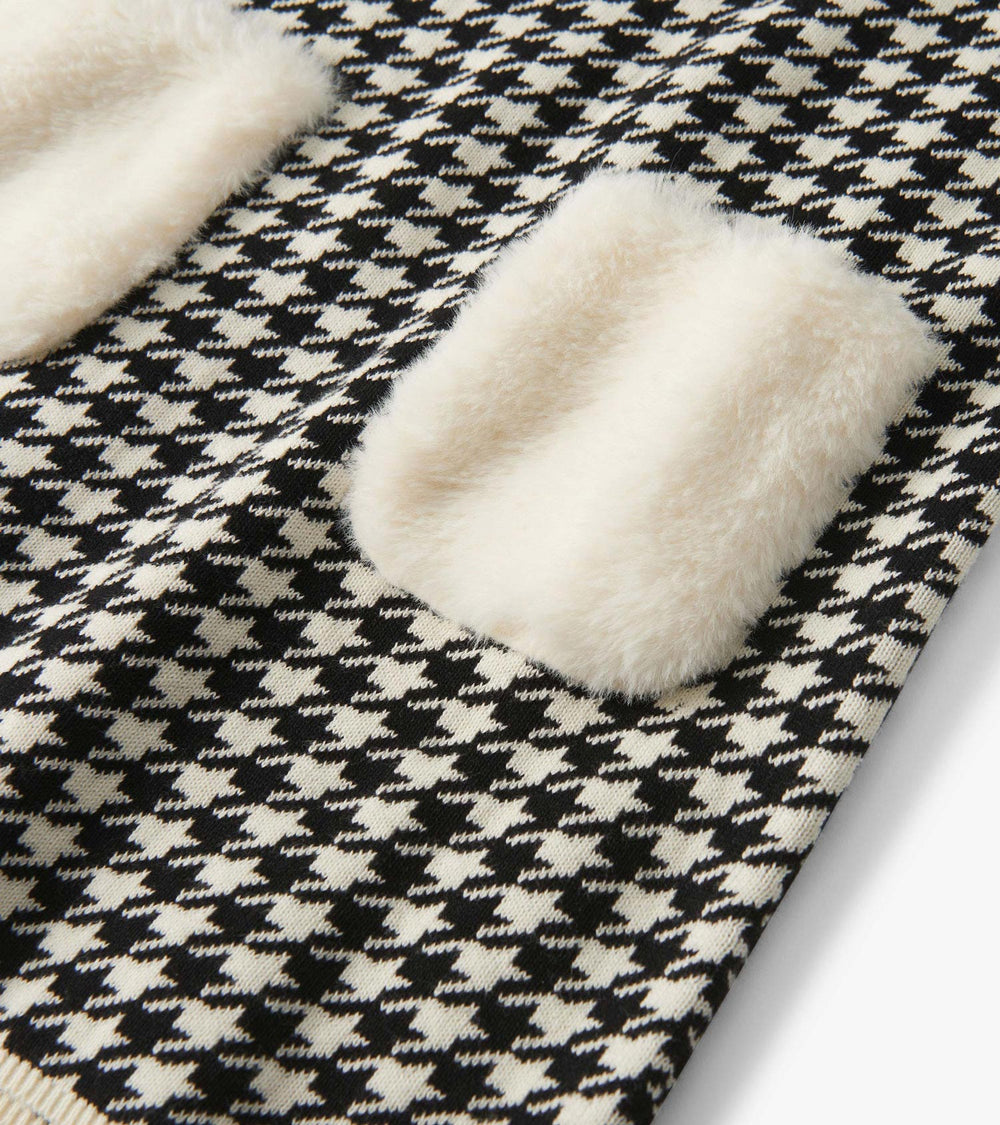 Hatley Girls Houndstooth Sweater Dress with Faux Fur Pockets