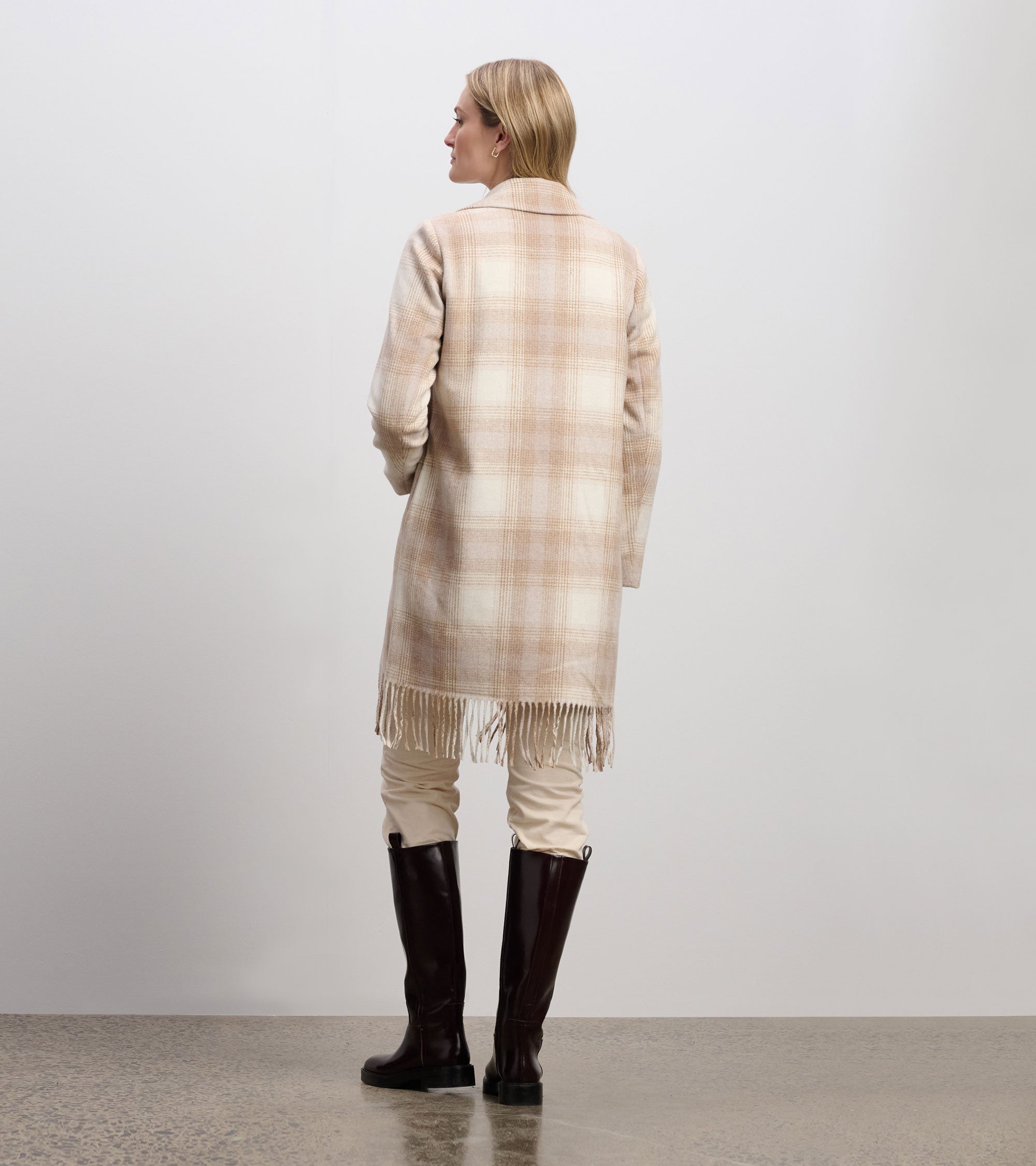 Hatley Fringe Jacket - Light Taupe Plaid