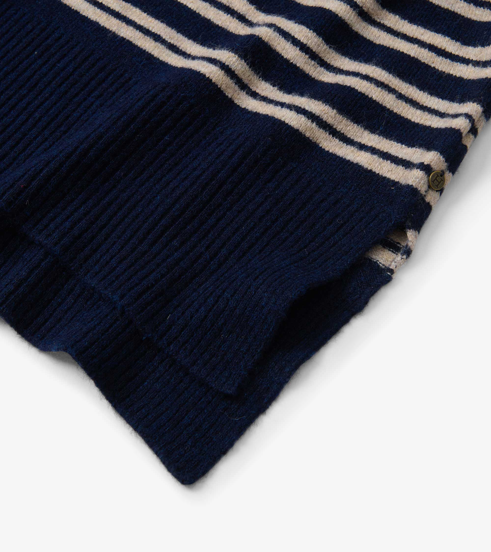 Hatley Mock Neck Sweater - Navy and Camel Stripe