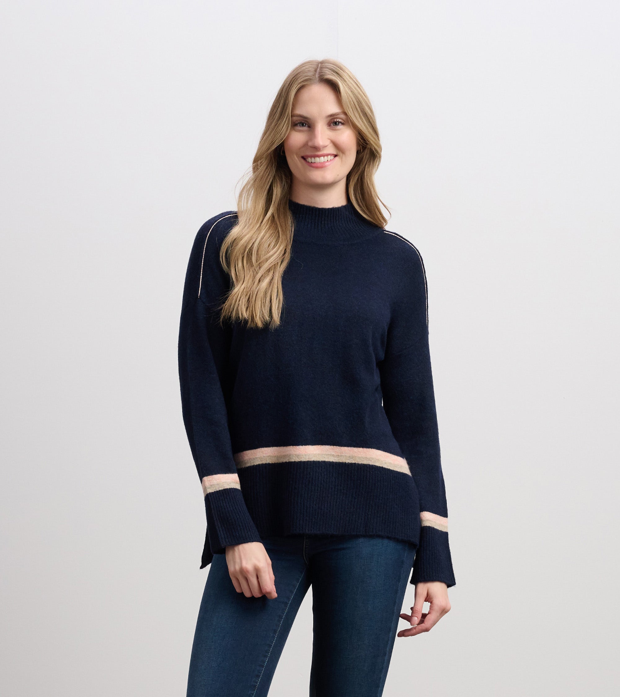 Hatley Mock Neck Sweater - Navy Stripe