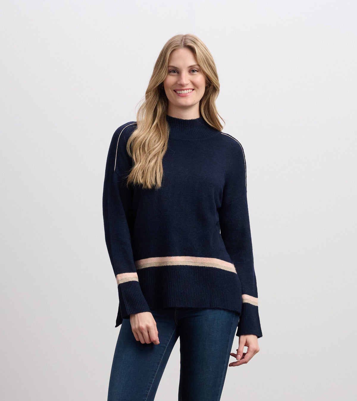 Hatley Mock Neck Sweater - Navy Stripe