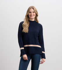 Hatley Mock Neck Sweater - Navy Stripe