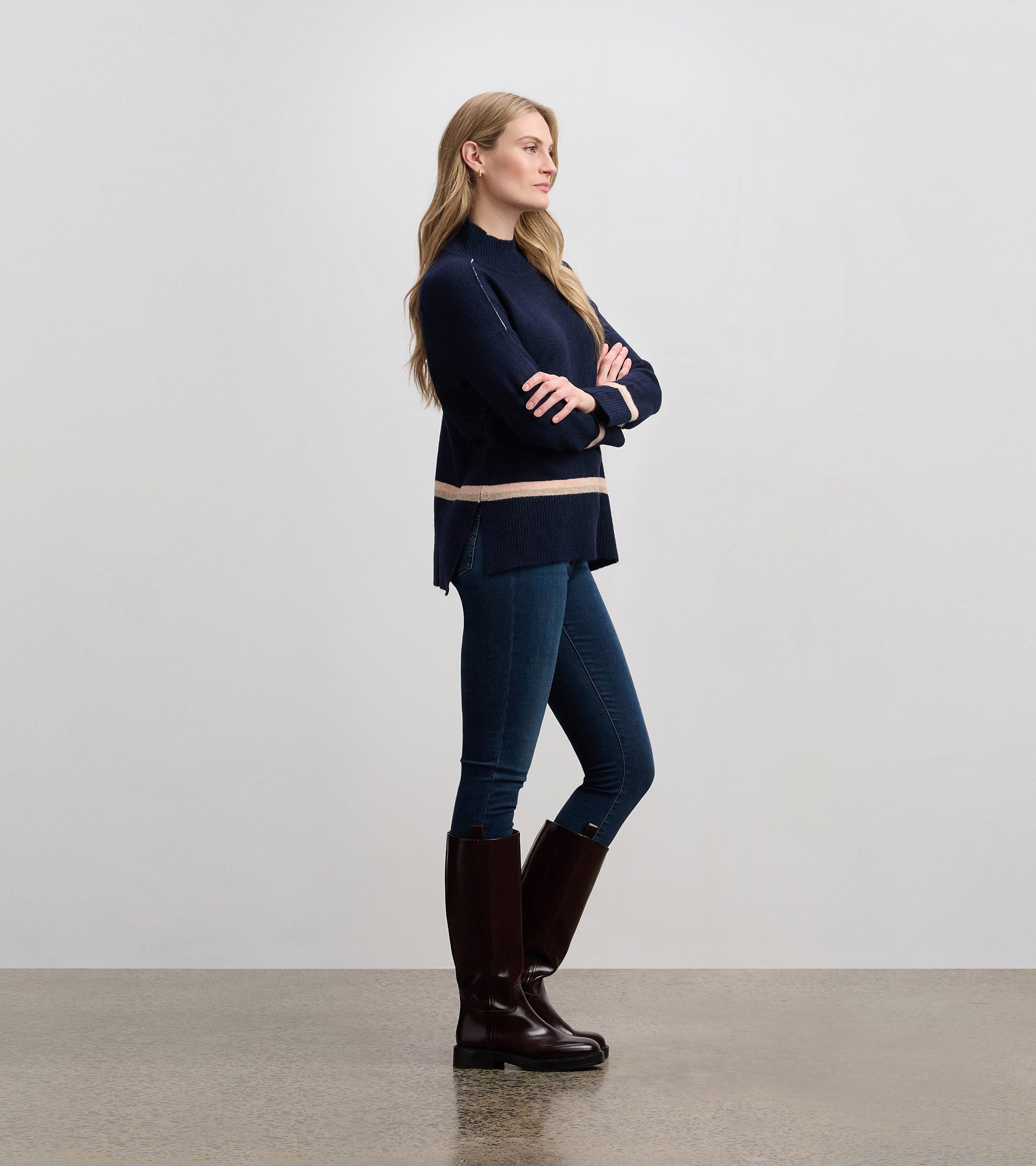 Hatley Mock Neck Sweater - Navy Stripe
