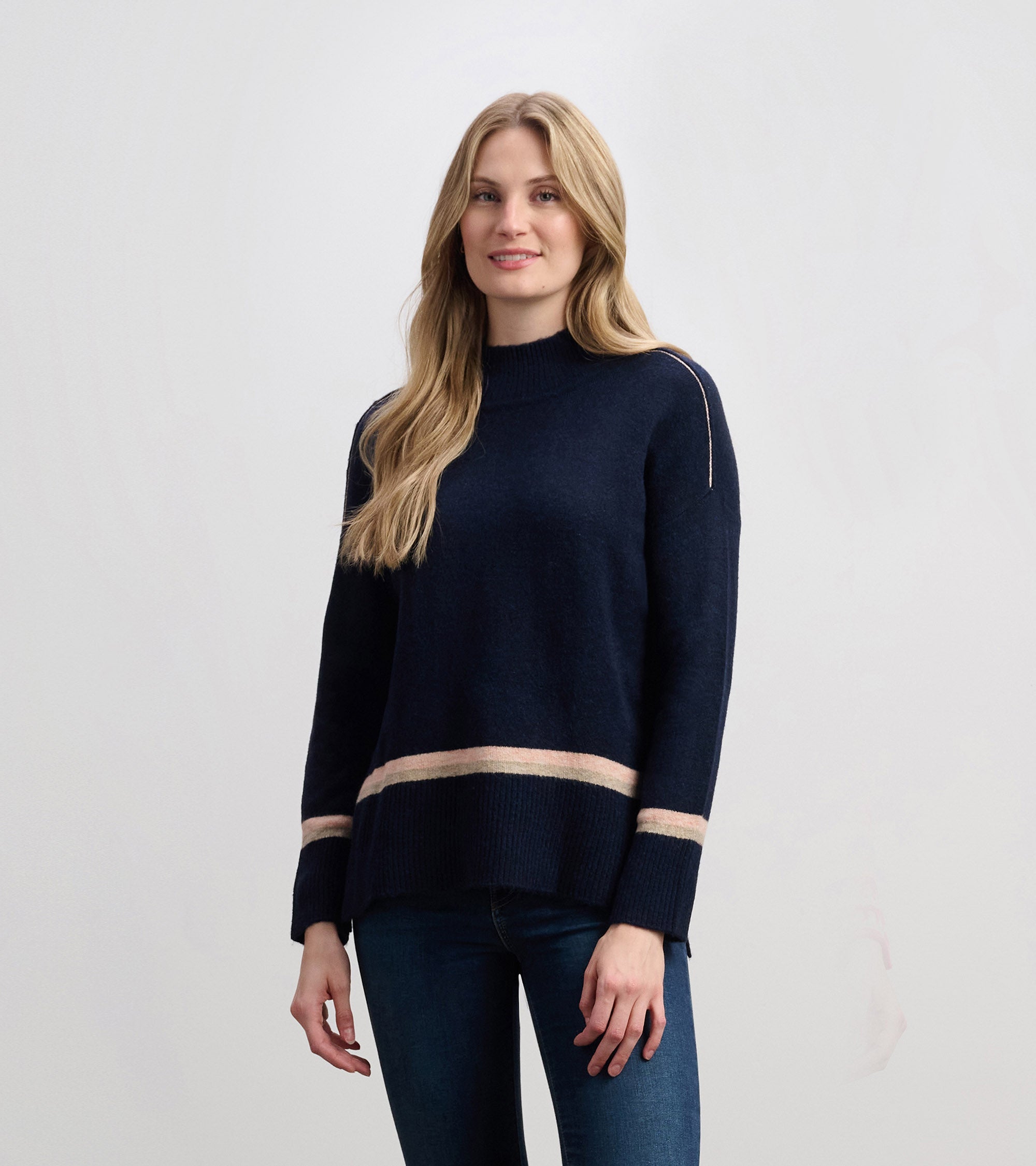 Hatley Mock Neck Sweater - Navy Stripe