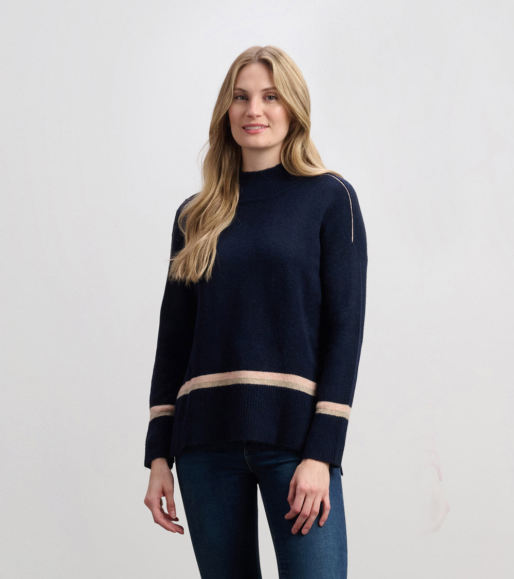 Hatley Mock Neck Sweater - Navy Stripe