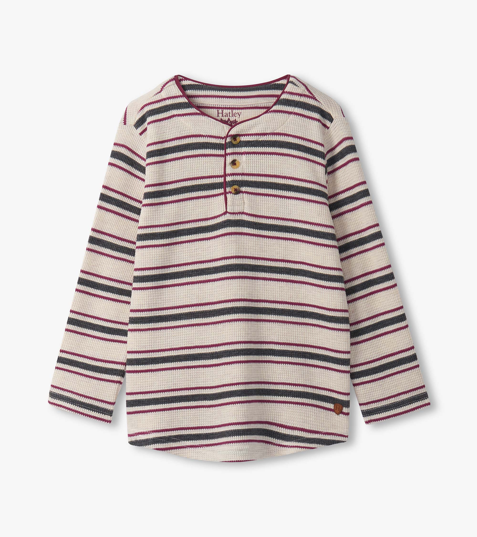 Hatley Boys Oatmeal Melange Stripes Waffle Henley
