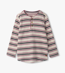 Hatley Boys Oatmeal Melange Stripes Waffle Henley
