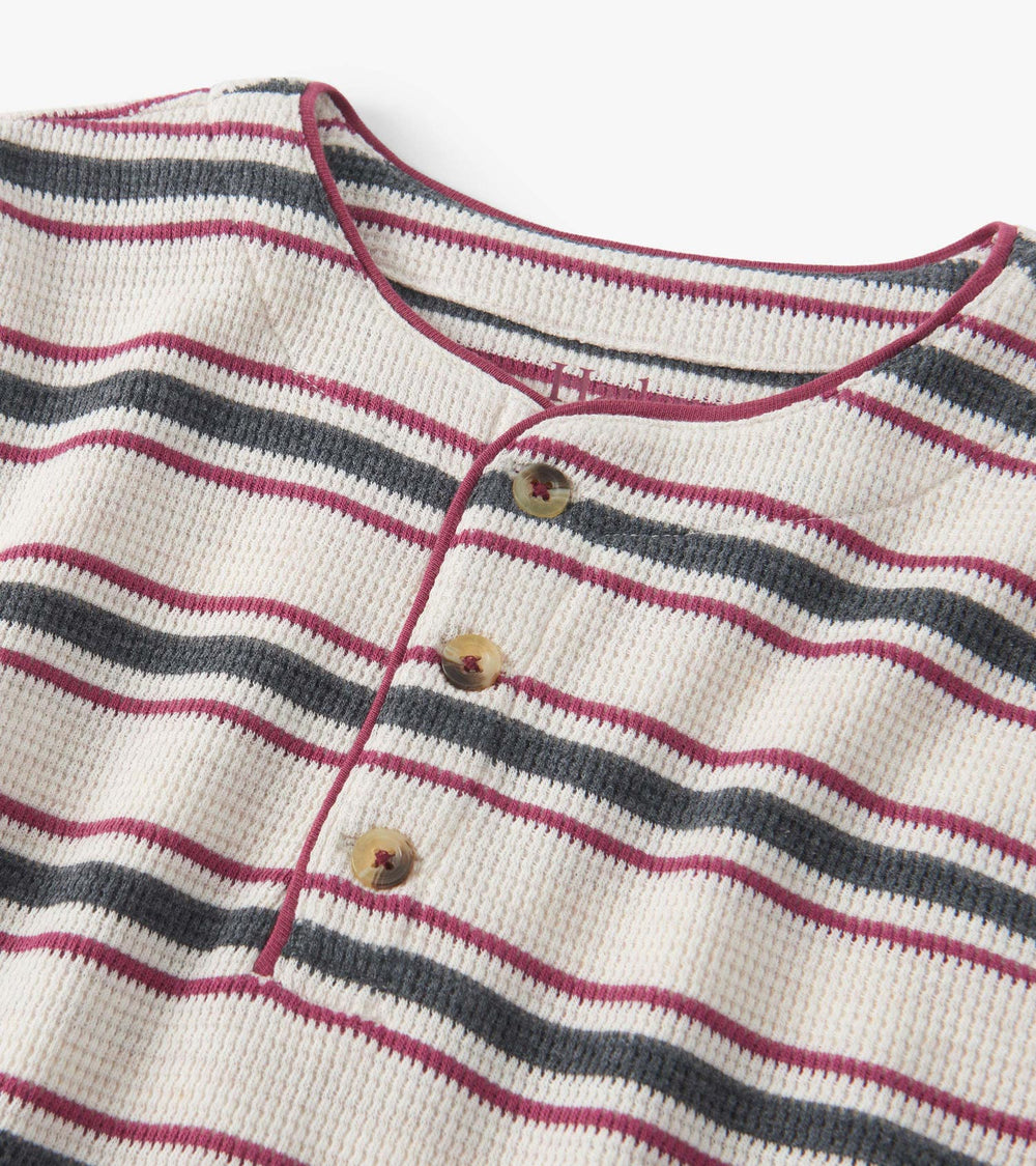 Hatley Boys Oatmeal Melange Stripes Waffle Henley