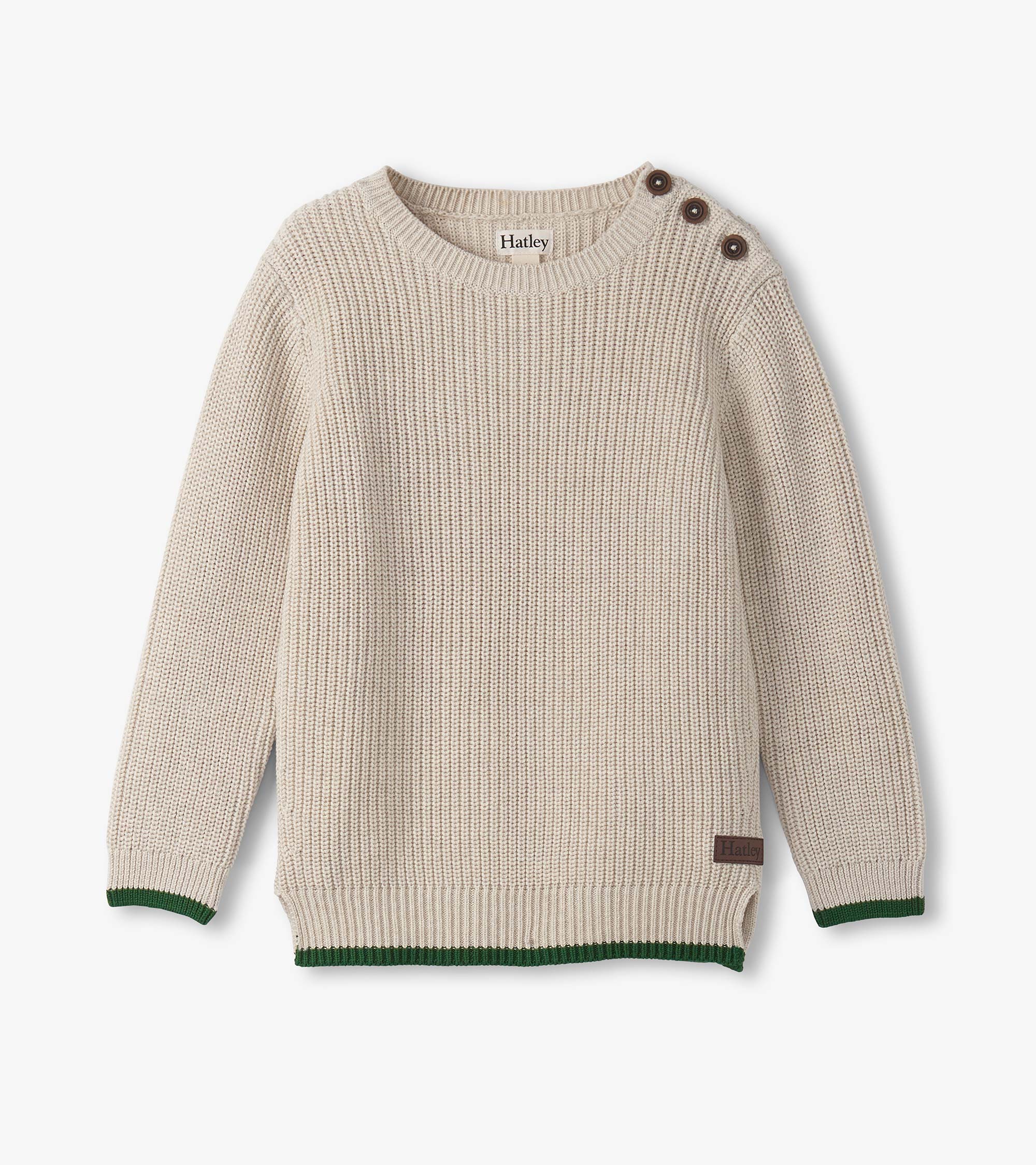 Hatley Boys Oatmeal Melange Button Neck Sweater