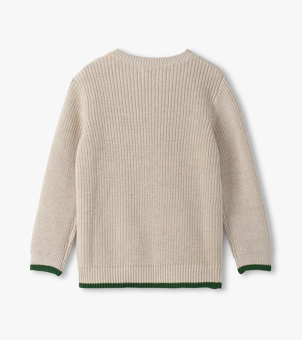 Hatley Boys Oatmeal Melange Button Neck Sweater