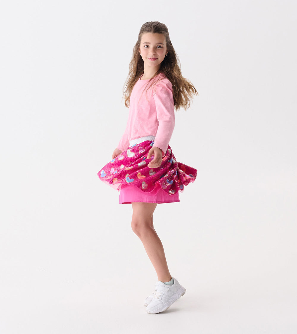 Hatley Girls Pink Busted Hearts Sequin Skirt