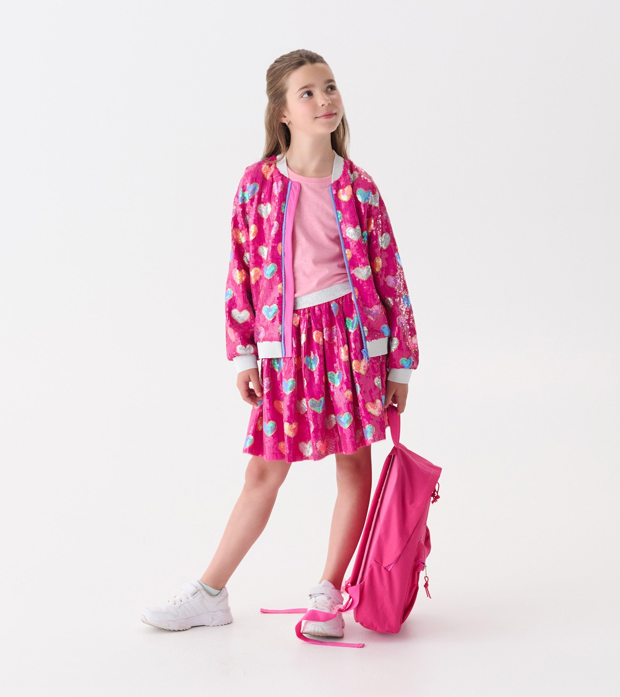 Hatley Girls Pink Busted Hearts Sequin Bomber Jacket