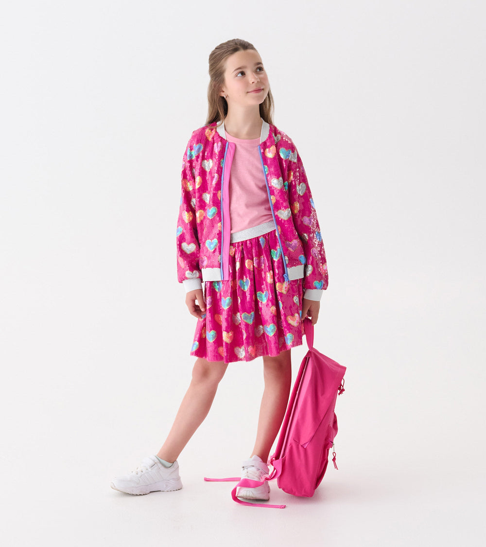 Hatley Girls Pink Busted Hearts Sequin Bomber Jacket