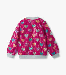 Hatley Girls Pink Busted Hearts Sequin Bomber Jacket