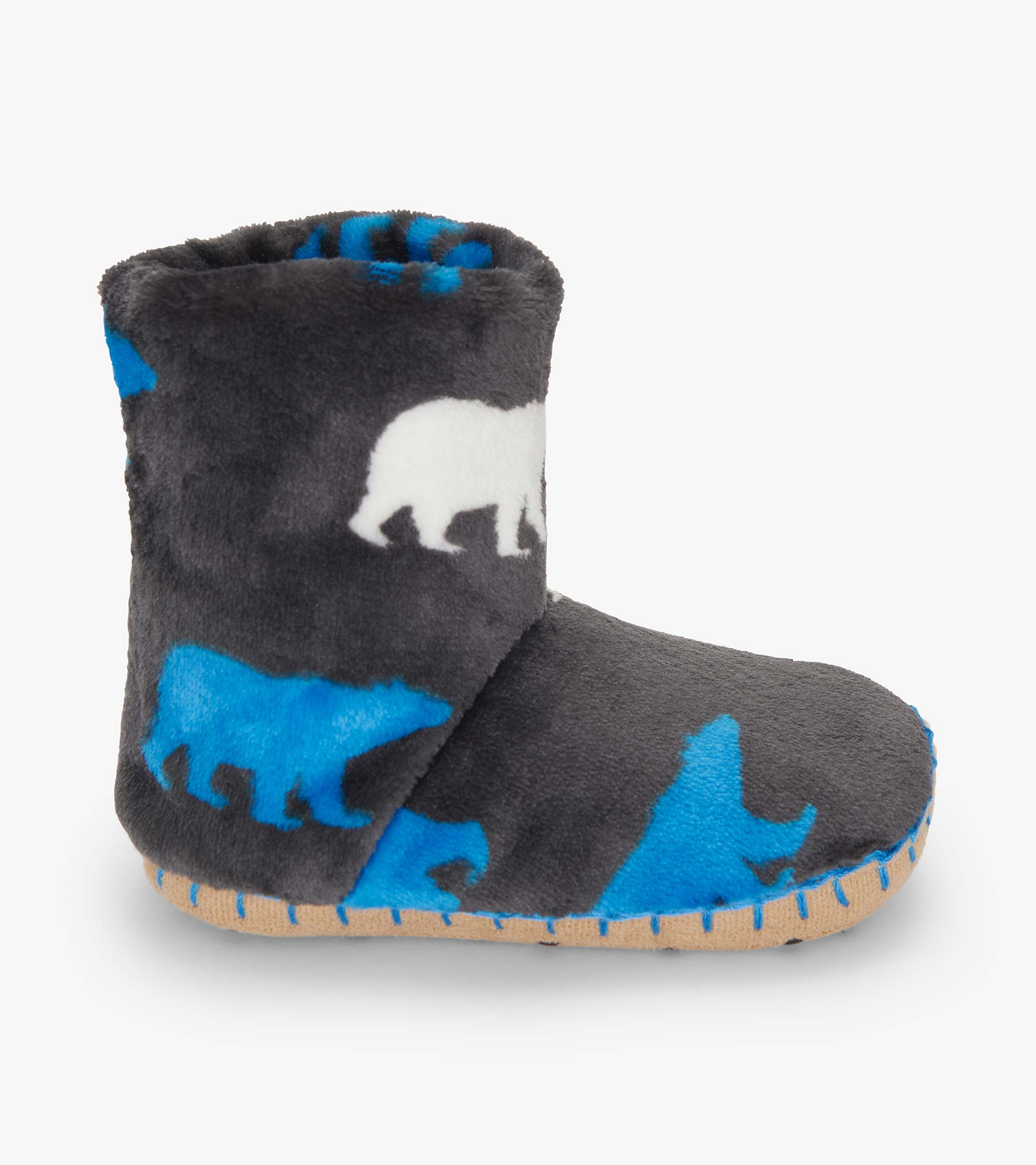 Hatley Boys Polar Bear Silhouette Fuzzy Fleece Slippers