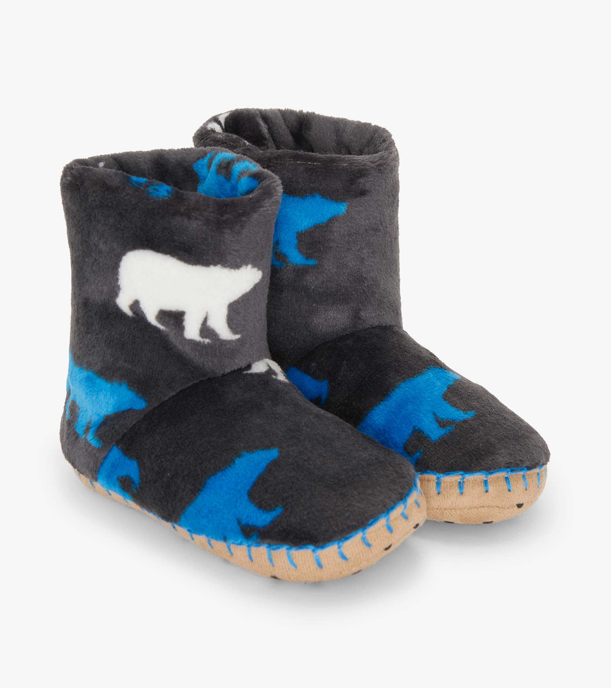 Hatley Boys Polar Bear Silhouette Fuzzy Fleece Slippers