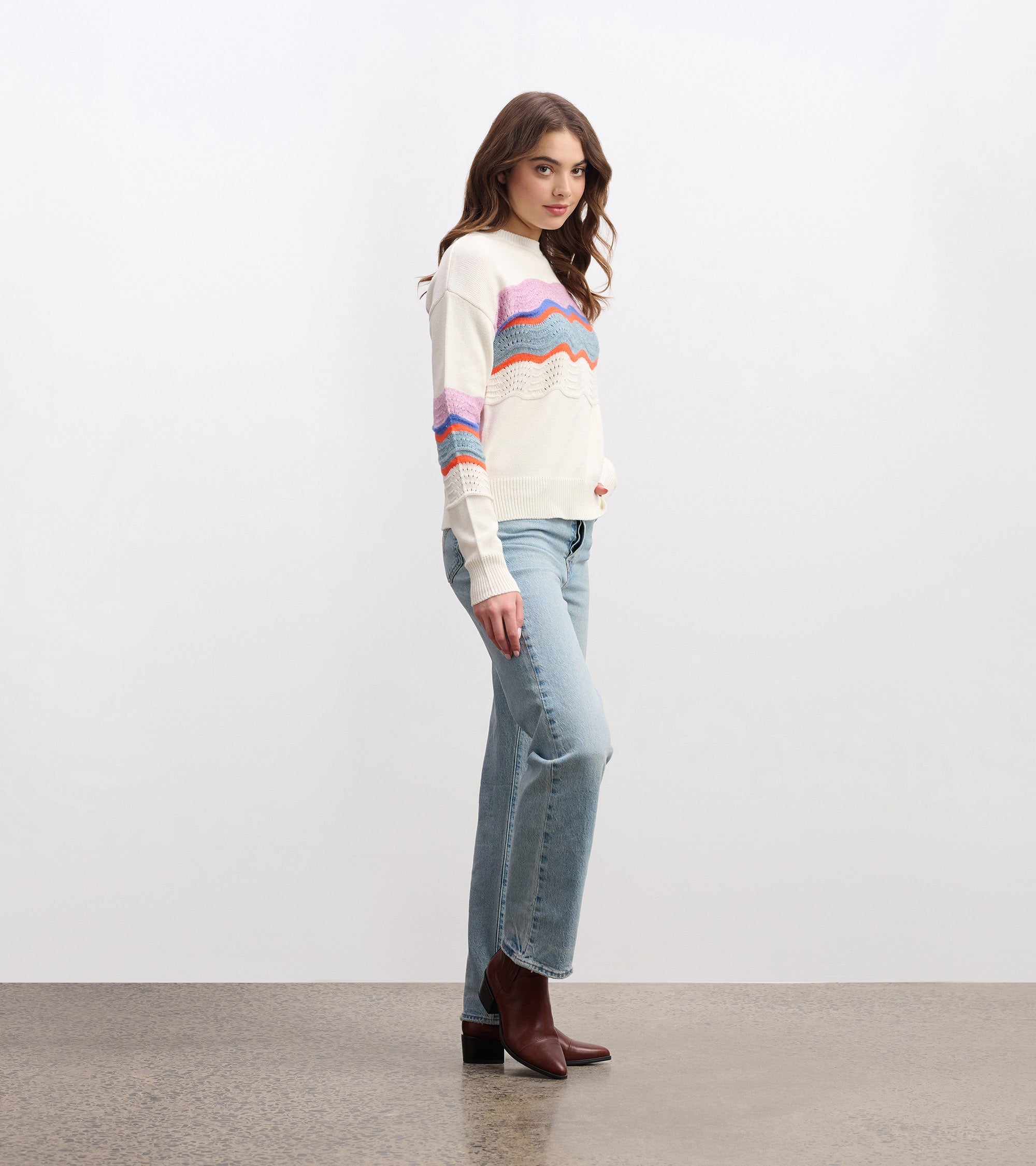 Hatley Pointelle Wave Sweater - Summer Sky Ripple