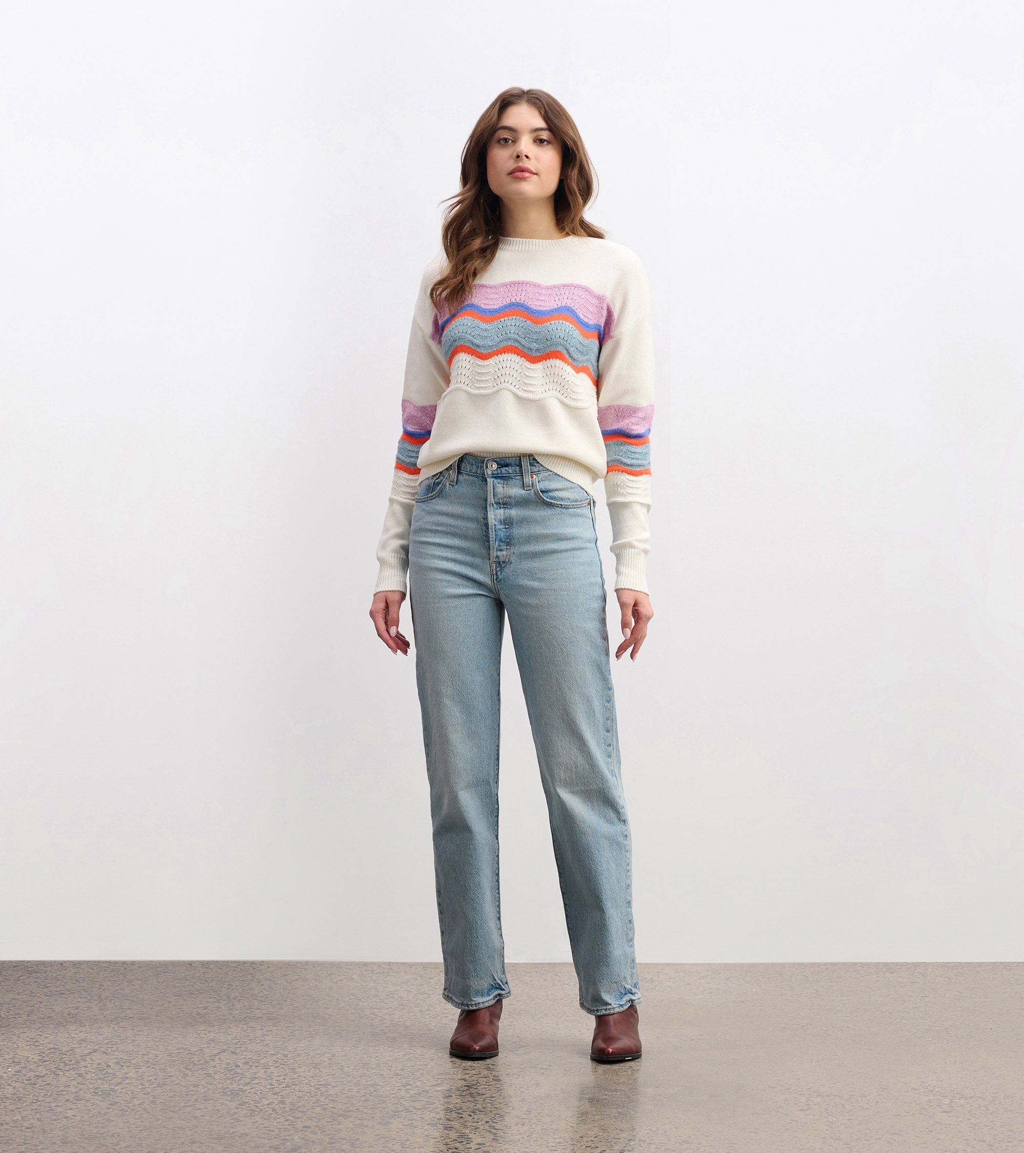 Hatley Pointelle Wave Sweater - Summer Sky Ripple