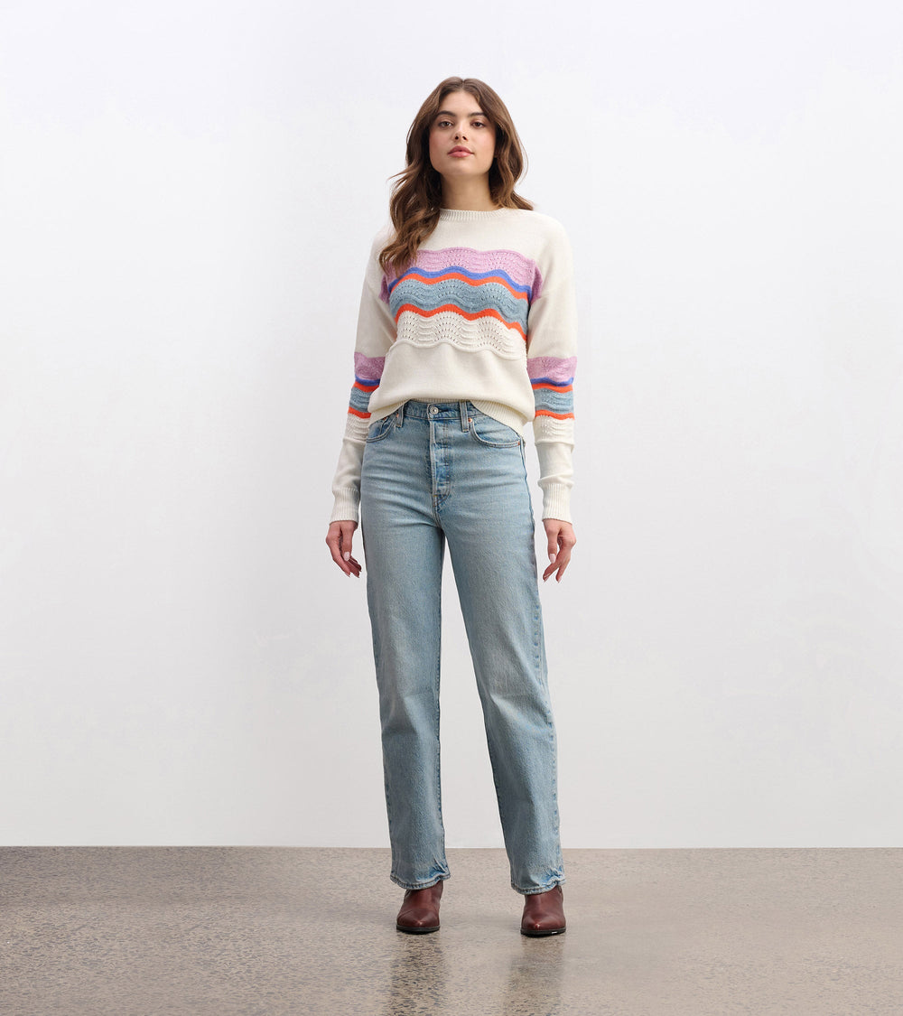Hatley Pointelle Wave Sweater - Summer Sky Ripple