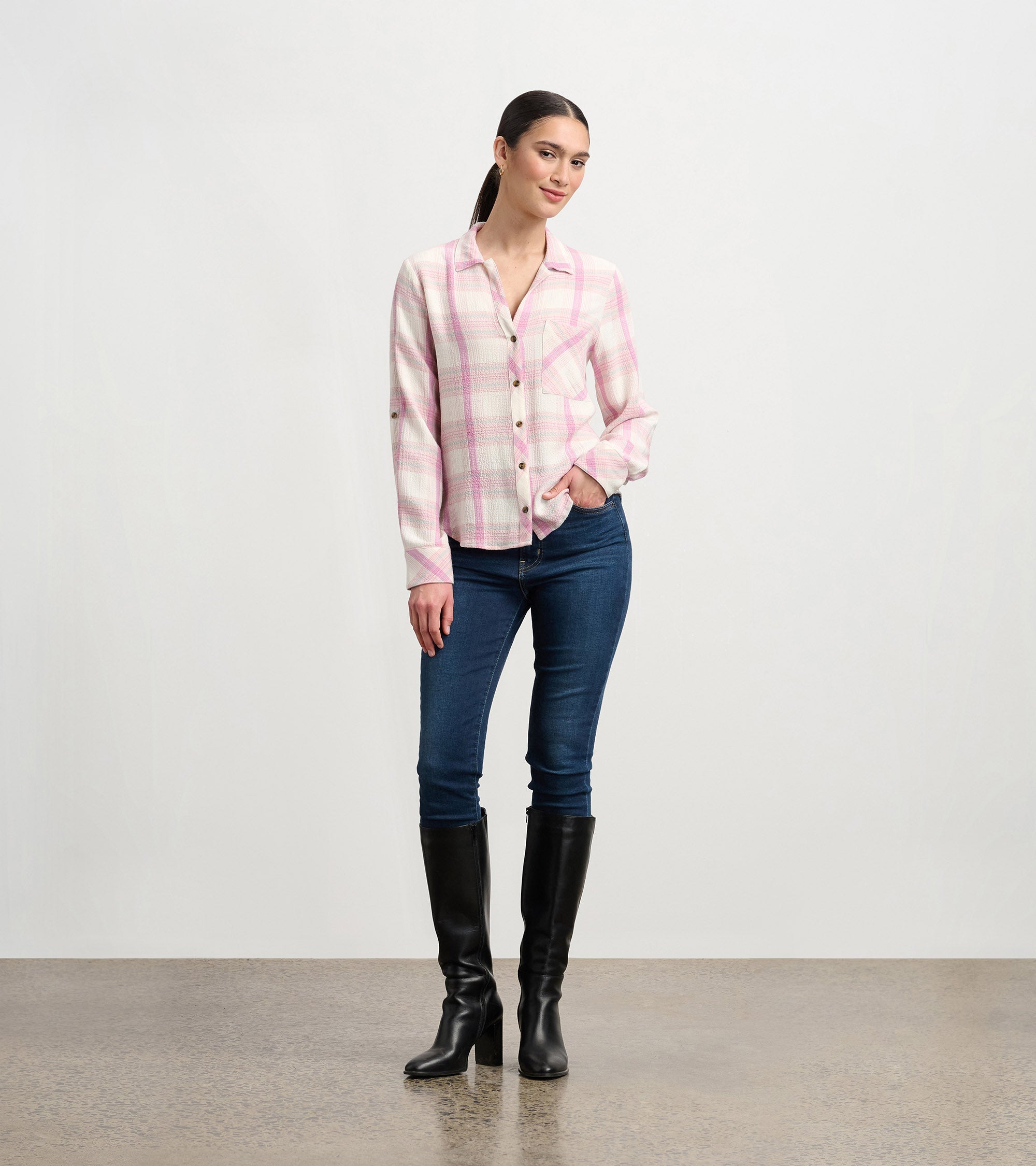 Hatley Lila Button Down - Pink Plaid