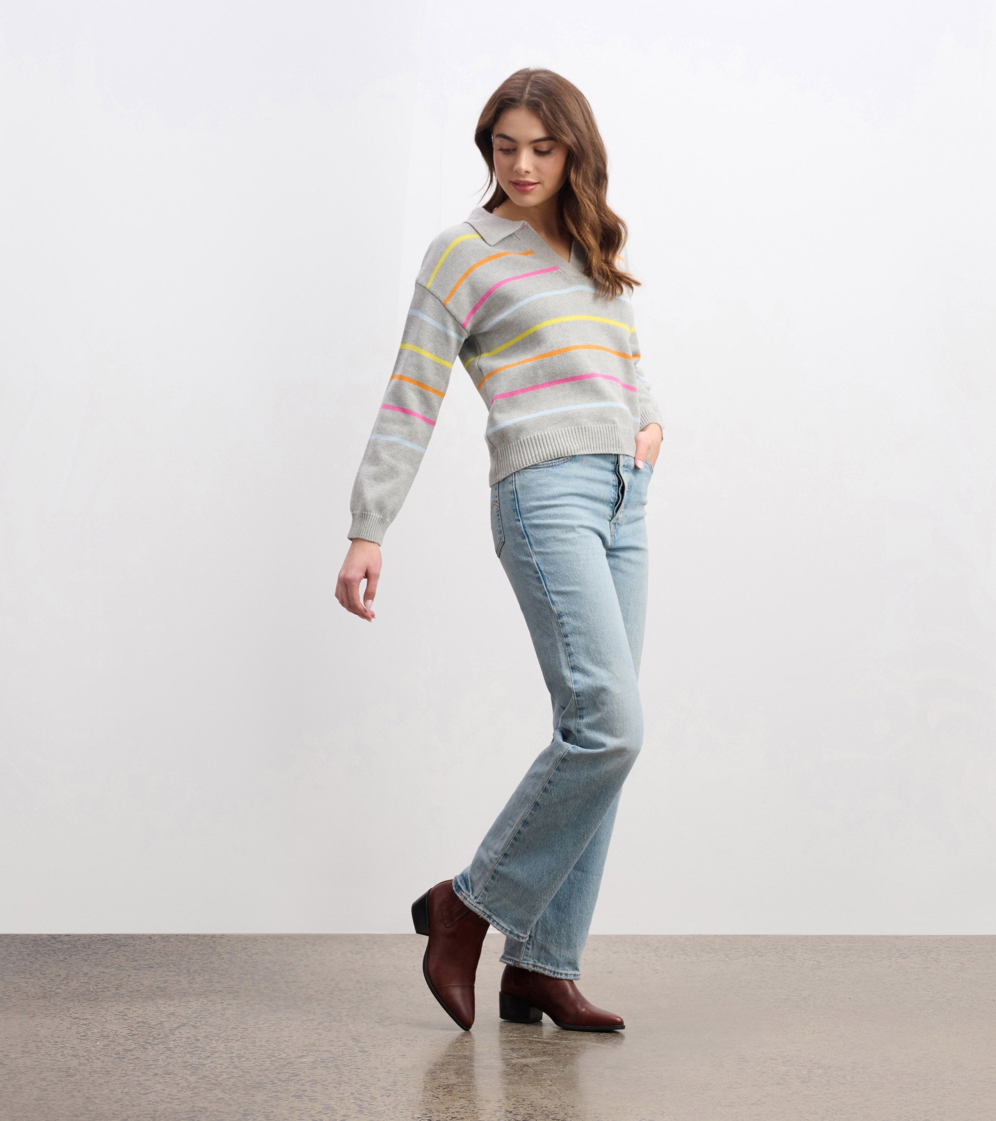 Hatley Johnny Collar Sweater - Sorbet Stripes