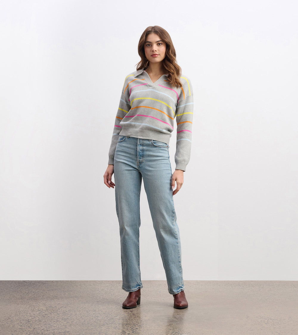 Hatley Johnny Collar Sweater - Sorbet Stripes