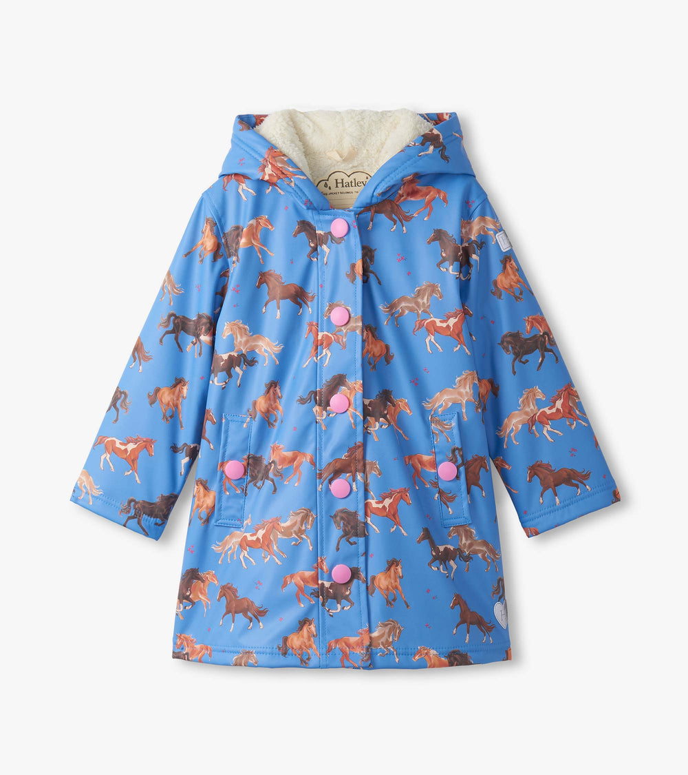 Hatley Girls Tinsel Horses Sherpa Lined Button-Up Rain Jacket