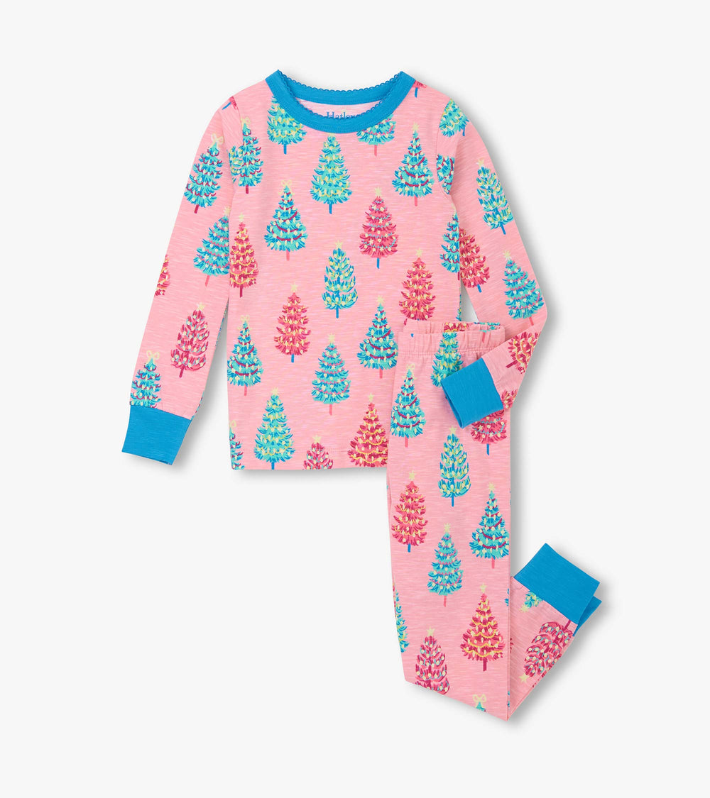Hatley Girls Pink Bottle Brush Trees Glow in the Dark Cotton Pajama Set