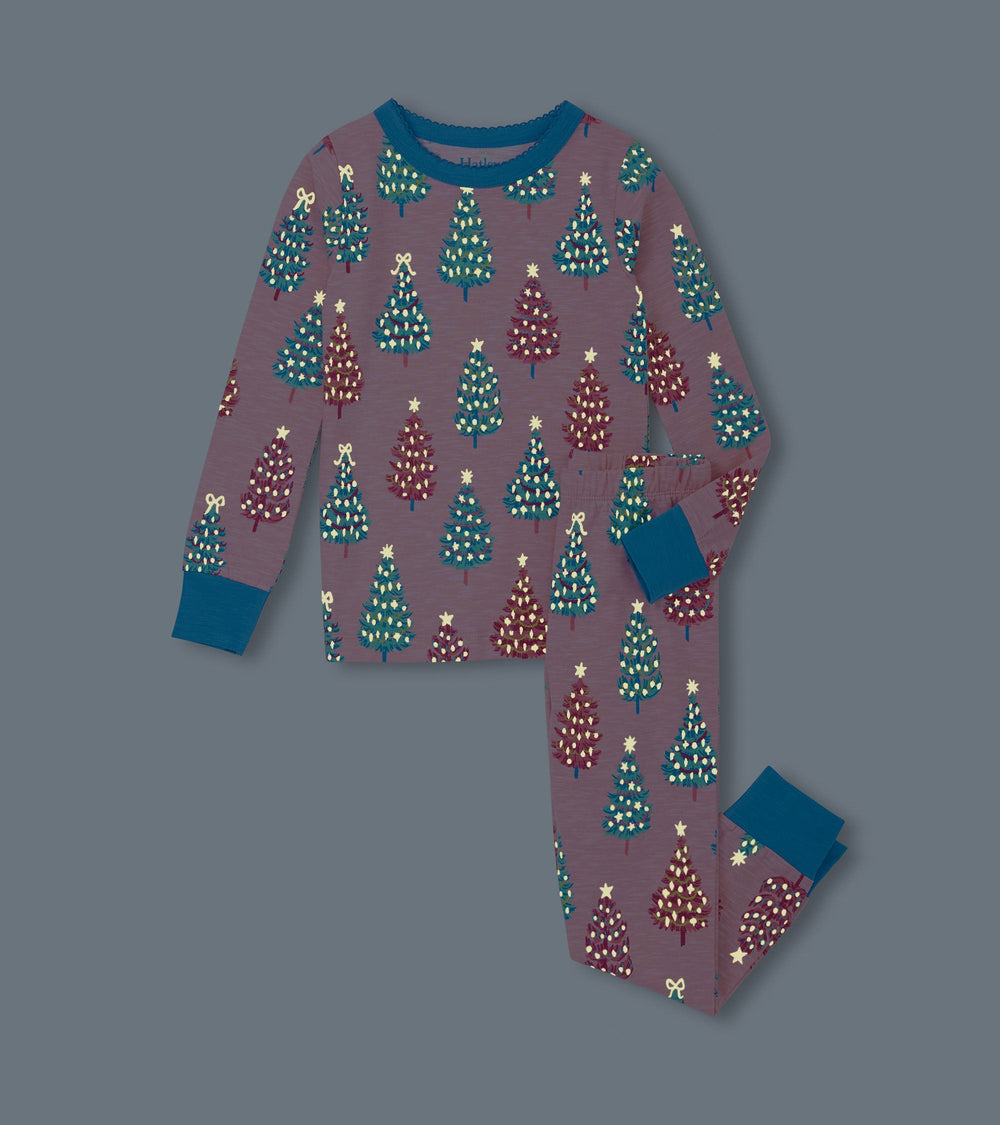 Hatley Girls Pink Bottle Brush Trees Glow in the Dark Cotton Pajama Set