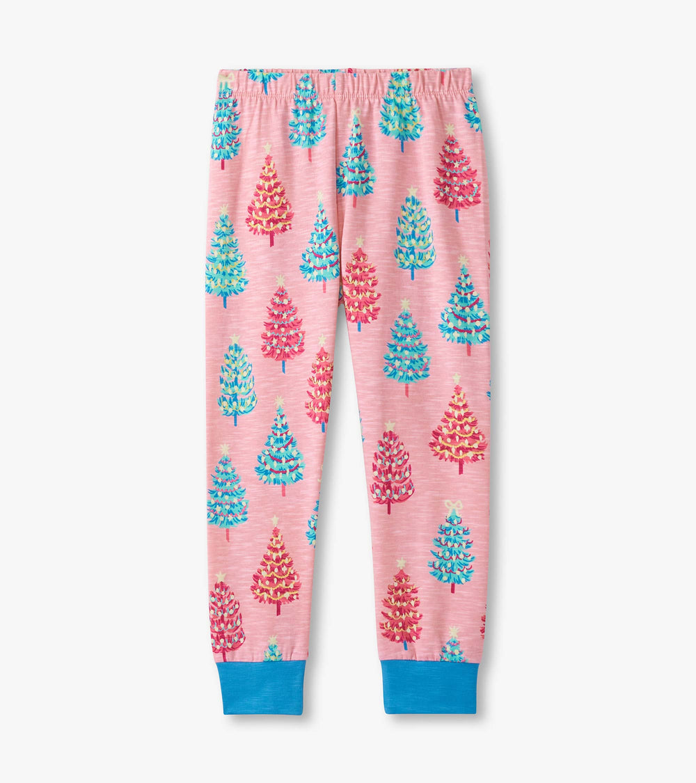 Hatley Girls Pink Bottle Brush Trees Glow in the Dark Cotton Pajama Set