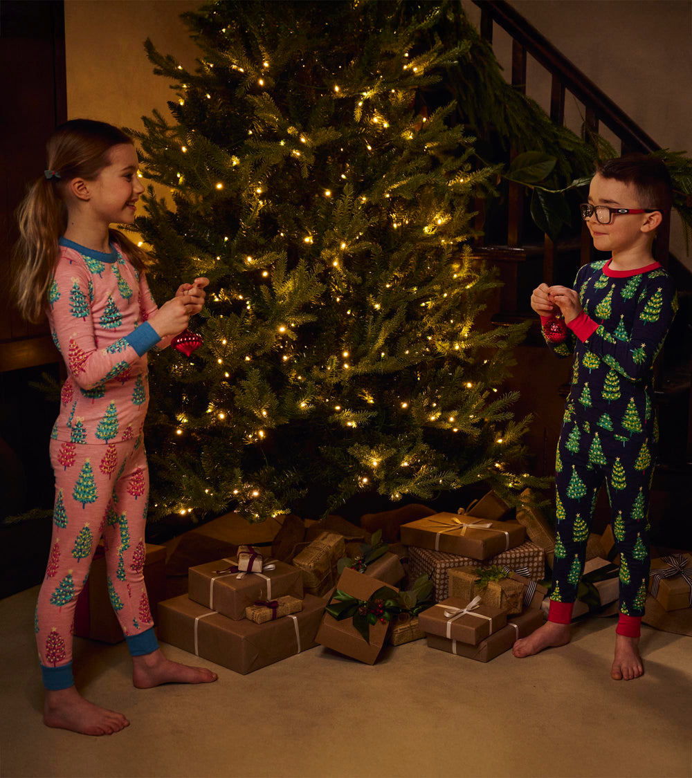 Hatley Girls Pink Bottle Brush Trees Glow in the Dark Cotton Pajama Set