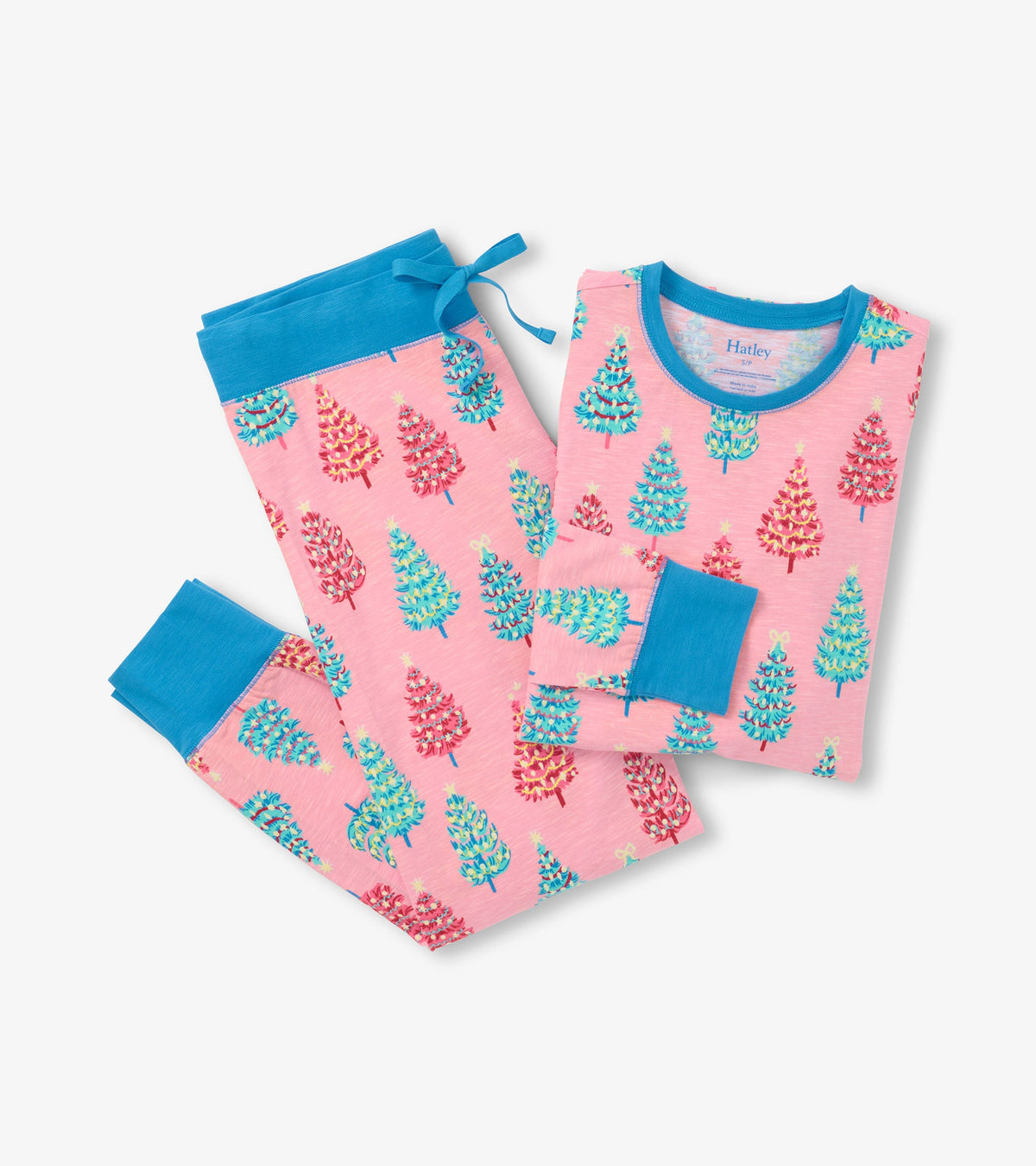 Hatley Women's Pink Bottle Brush Trees Glow in the Dark Cotton Pajama Set