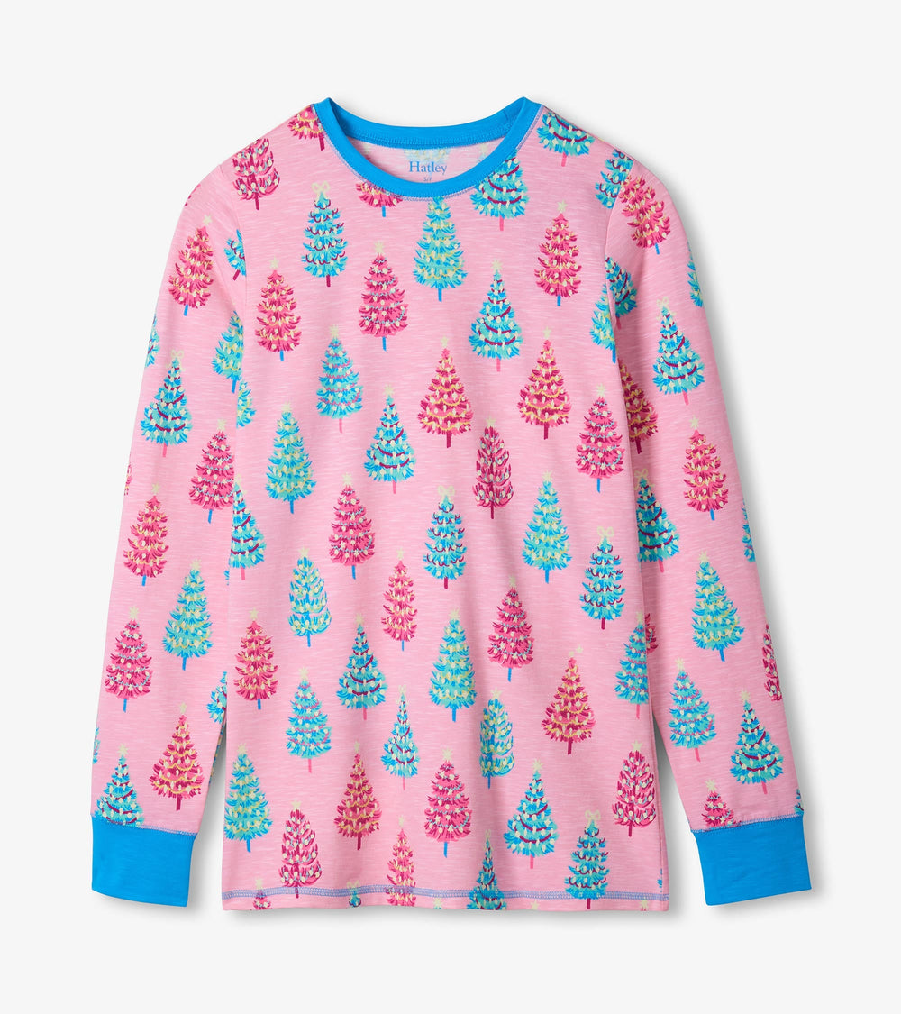 Hatley Women's Pink Bottle Brush Trees Glow in the Dark Cotton Pajama Set