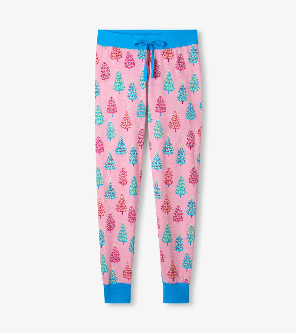 Hatley Women's Pink Bottle Brush Trees Glow in the Dark Cotton Pajama Set